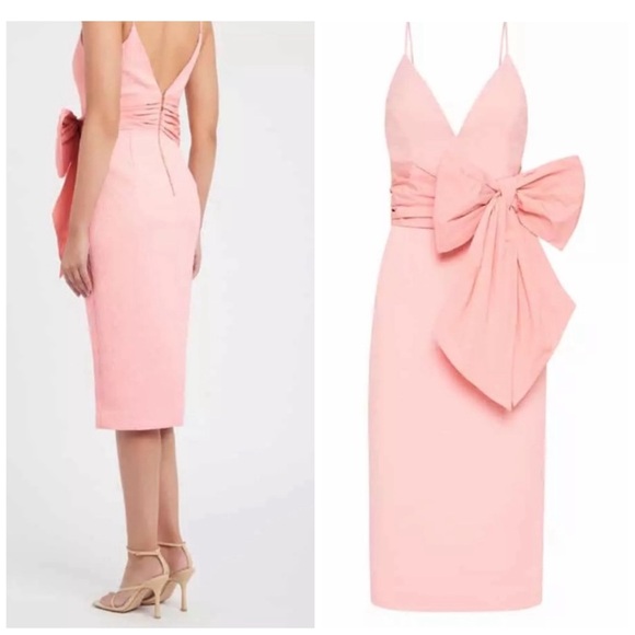 Rebecca Vallance Monique V-Wired Textured Bow Midi Dress NWT Size 4 US / 8 AUS - Picture 2 of 12